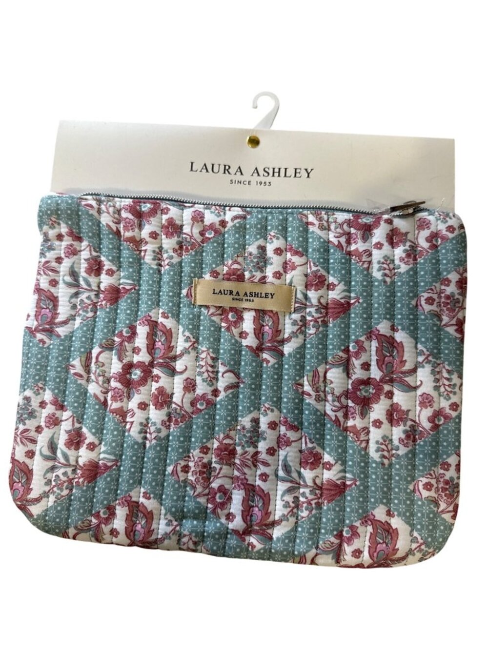 Laura Ashley Natasha Coral Quilted Pouch 10in x 8in Floral Print NEW